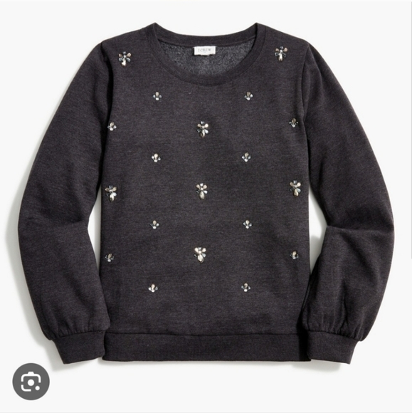 J. Crew Sweaters - J. CREW Jeweled Puff Sleeve Sweatshirt - Dark grey - Medium